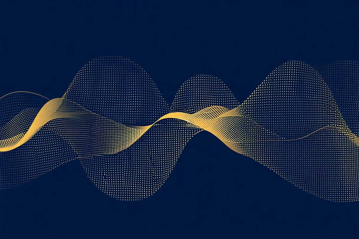 Abstract visualization of drug interaction signal curves — one amber curve rising ahead of others on a deep navy background